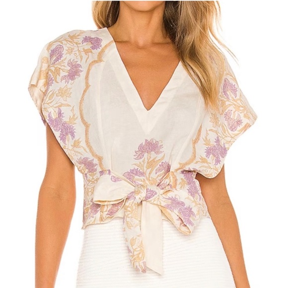 Free People - Arielle Printed Top in Light Combo Revolve linen (Medium) - Picture 3 of 14